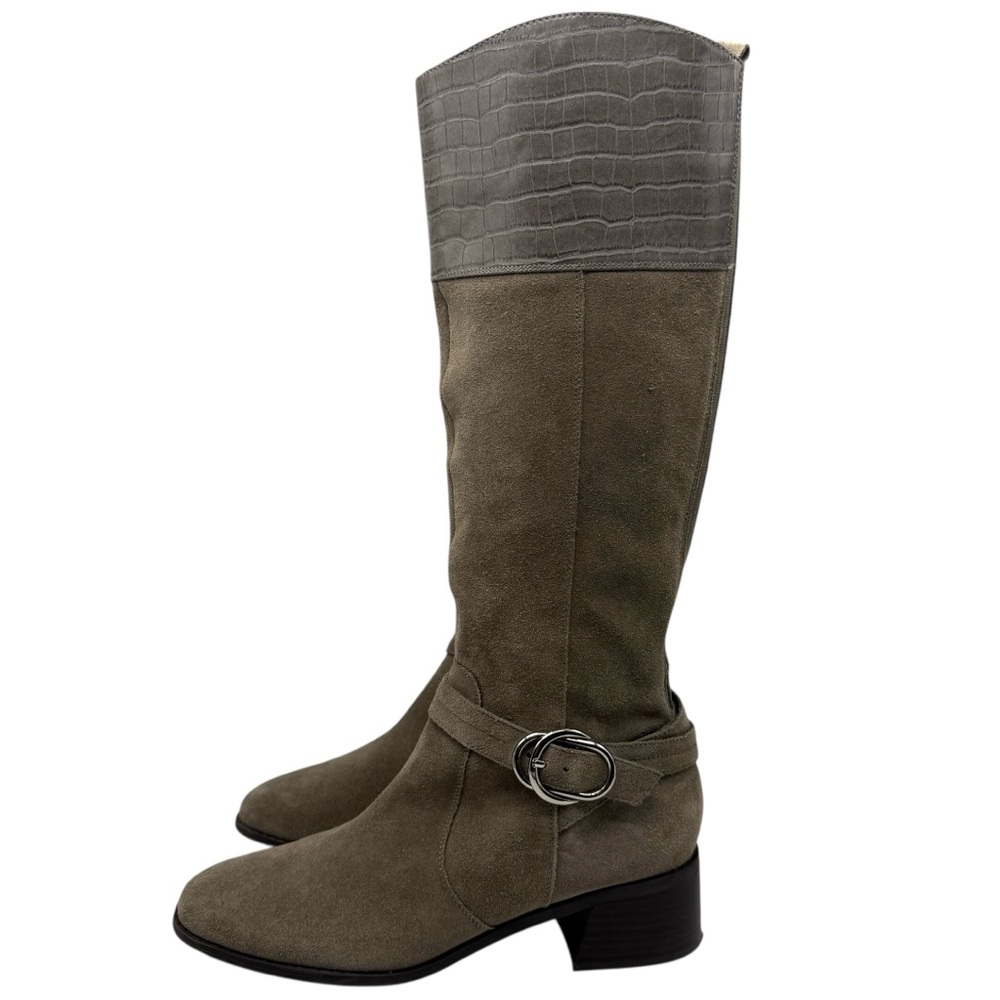 Marc Fisher Womens Boots Tall Suede Sz 10 Taupe Brown Leather Knee High Heeled - Picture 12 of 12